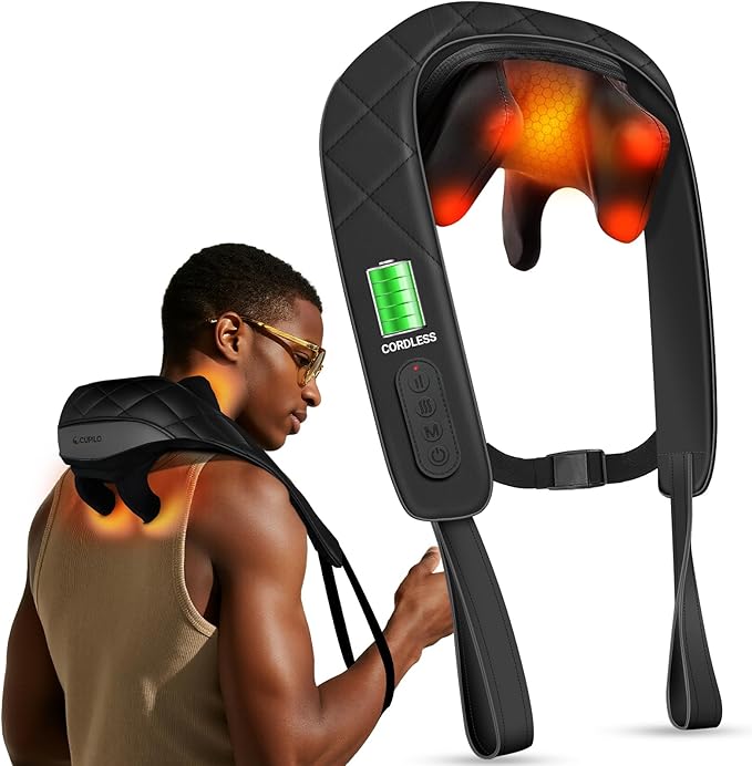 Cordless Neck Massager for Pain Relief Deep Tissue HSA Eligible, Upgarded Deep Kneading Shoulder Massager with Heat, Massager Pillow for Neck and Shoulder Pain, Christmas Gifts for Women Men