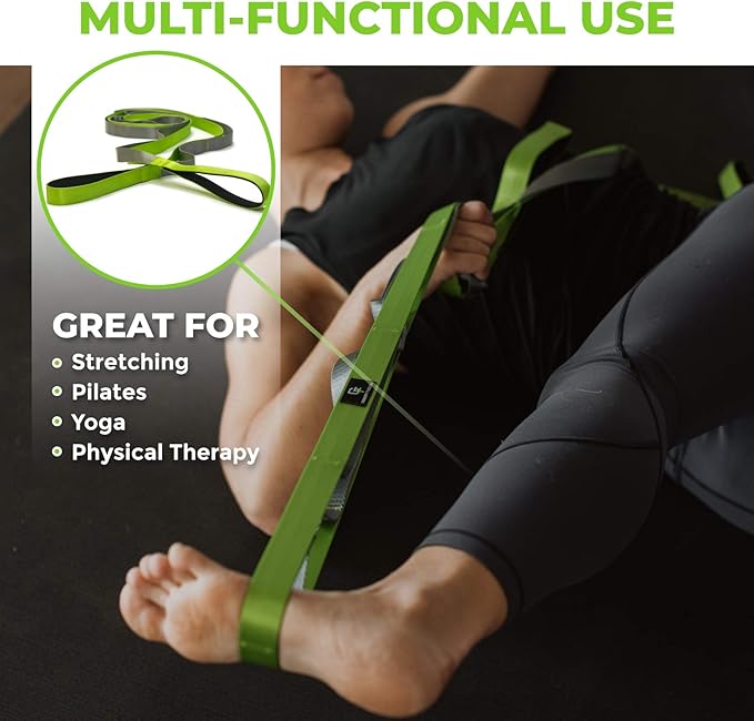 Gradient Fitness Stretching Strap for Physical Therapy, 12 Multi-Loop Stretch Strap 1" W x 8' L, Neoprene Handles, Physical Therapy Equipment, Yoga Straps for Stretching, Leg Stretcher. - Bloomnest