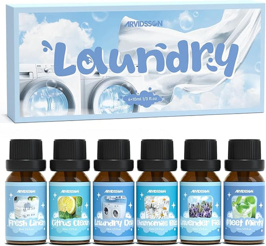 ARVIDSSON Laundry Collection Essential Oil Set, Natural Clean Essential Oils for Diffuser, Use with Wool Dryer Balls - Fresh Linen, Citrus Clean, Laundry Day, Chamomile Bliss, Lavender Field, Minty - Bloomnest