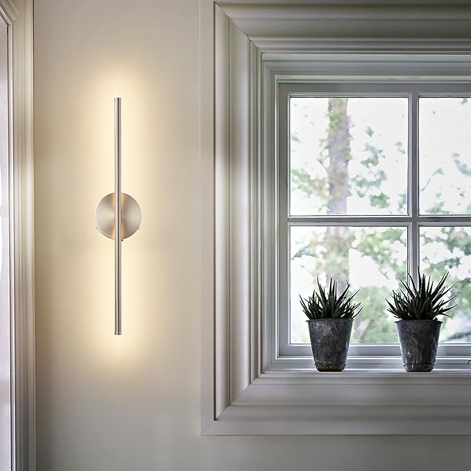Battery Operated Wall Sconces with Remote Control, Dimmable Wall Sconces Set of Two, 350°Rotate, 3000K LED Nickel Wireless Wall Light for Living Room, Bedroom, Hallway, 20.4 Inch (2 Pack) - Bloomnest