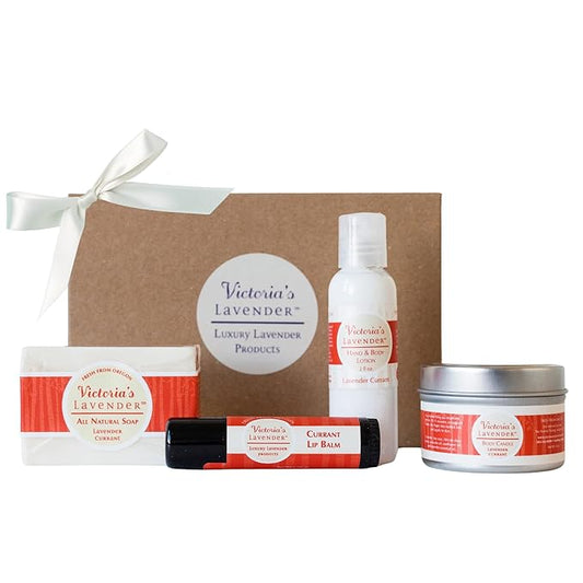 Victoria's Lavender Natural Body Products Gift Set - Handmade Soap, Hand & Body Lotion, Lip Balm, Body Candle Skin Care Set & Kit, Made in USA Lavender Bath & Body Products for Women, Lavender Currant - Bloomnest