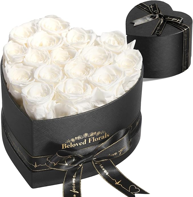 16 Preserved Flowers Rose Birthday Gifts for Women Her Mom Wife Girlfriend Grandma on Valentines Mothers Day Christmas Anniversary Romantic(White) - Bloomnest