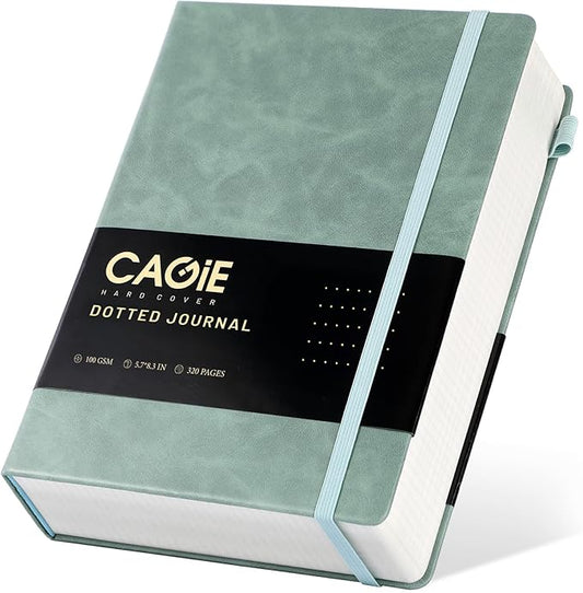 CAGIE Bullet Dotted Journal Notebook 320 Pages 100 GSM Paper Hardcover A5 Dot Grid Notebook Leather Journals for Writing Women Men Work Journaling, Green - Bloomnest