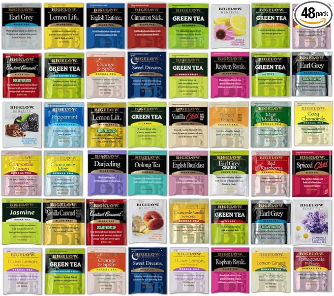 Tea Bags Assortment Variety Sampler Pack - 48 Count - Green, Black, Herbal, English, Chai Tea Breakfast - Bloomnest