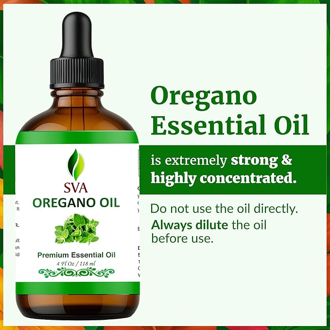 SVA Oregano Essential Oil – 4 Fl Oz – 100% Natural Oregano Oil - for Diffuser, Hair Care, Face, Skin Care, Aromatherapy, Scalp and Body Massage, Soap and Candle Making – with Dropper - Bloomnest