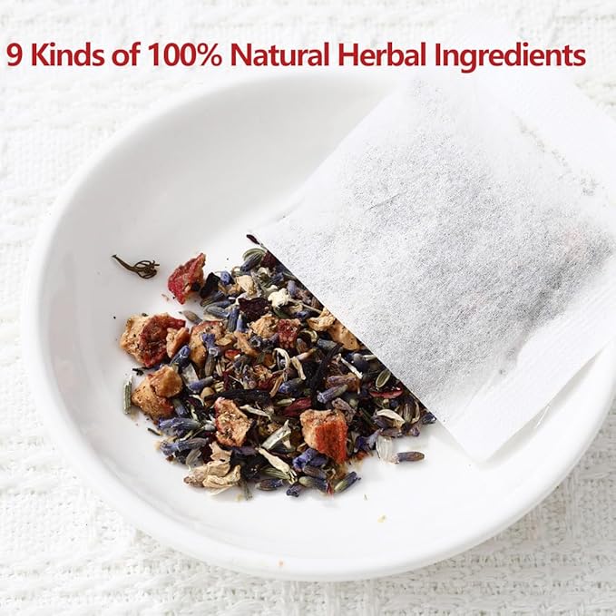 Premium 60 Heart Functional Tea Bags, 9 Natural Superherbs, Pressure Balance Tea, No Artificial Flavors & Caffeine Free. - Bloomnest