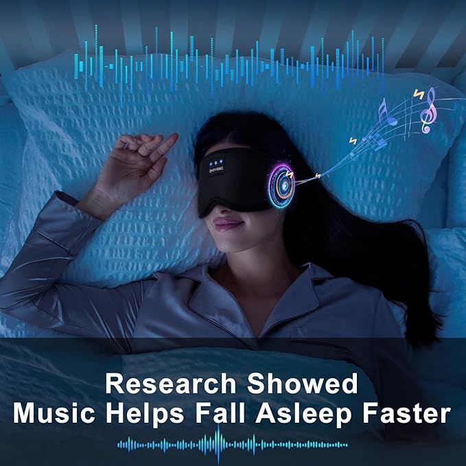 Deep Sleep Mask with Bluetooth 5.4 Headphones - Blackout Sleeping Mask Side Sleeper Eye Masks Earphone Rechargeable Headband Wiless Music Ear Muffs Portable Travel Essentials Gift for Women Men Mom - Bloomnest