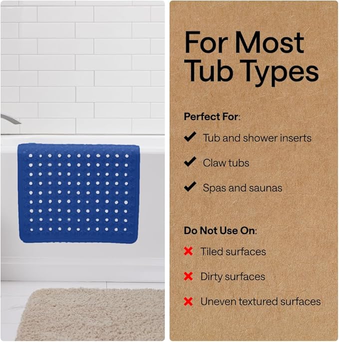 GORILLA GRIP Patented Bath Tub Shower Mat, Machine Washable Bathtub Floor Liner Mats, Suction Cups and Drain Holes to Keep Tubs Clean, Soft on Feet, Bathroom Essentials, 35x16 Inch, Royal Blue Opaque - Bloomnest