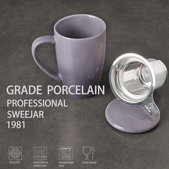 Sweejar Porcelain Tea Infuser Mug with Lid, 16 oz Teacup with Strainers for Loose Leaf Tea, Microwave and Dishwasher Safe Coffee Mug(Gradient Purple) - Bloomnest