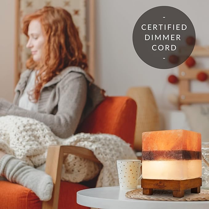 Dual Illumination Salt Rock lamp - Modern Square Pink White and Grey Design of Salt Lamps with dimmer, Adjustable Glow. 100% Real Large Himalayan Crystal Salt Night Light