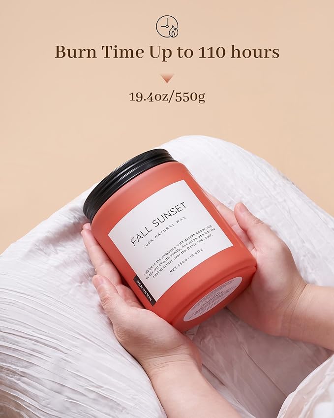 M&SENSE Fall Sunset Amber Scented 19.4oz 110 Hours Long Lasting Slow Burning Candle for Housewarming, Large Natural Soy Organic Relaxing Aromatherapy Candle Gifts for Women Men - Bloomnest