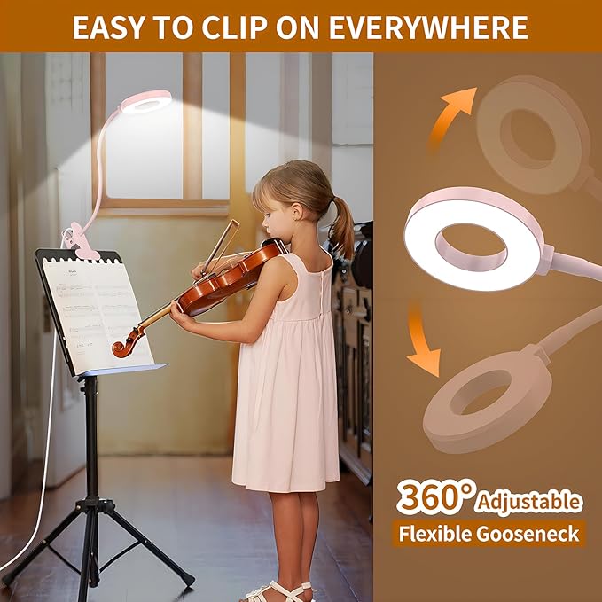 iZELL Desk Lamp, LED Reading Light with Clamp, 3 Color Modes & 10 Brightness Flexible Gooseneck Book Light for Kids Reading Book in Bed at Night Clip on Table, Computer, Zoom Meetings - 27.6‘’ Pink - Bloomnest