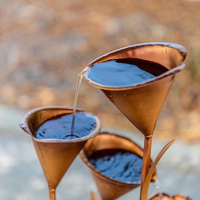 XBrand Freestanding Sculptural Metal Multi-Tiered Flower Water Fountain, No LED Lights, Bronze, 46" Tall