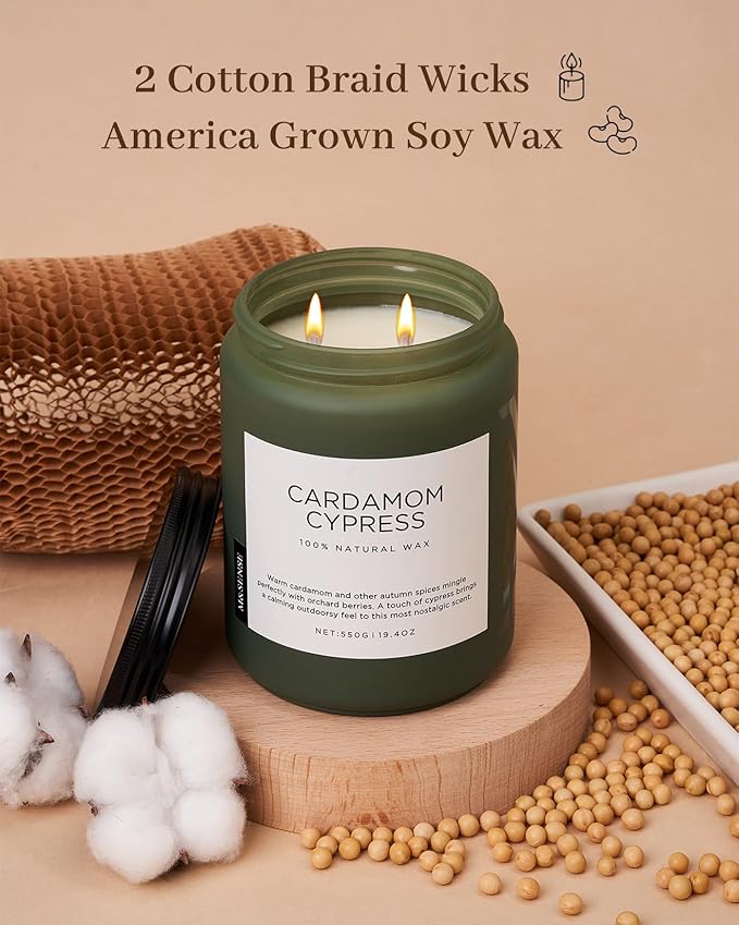 M&SENSE Spice Cardamom Cypress Large Soy Candles for Home Scented 2 Wick Large Soy Natural Candles 19.4oz 110 Hours Long Lasting Slow Burning, Christmas Holiday Woody Scented Winter Gifts - Bloomnest