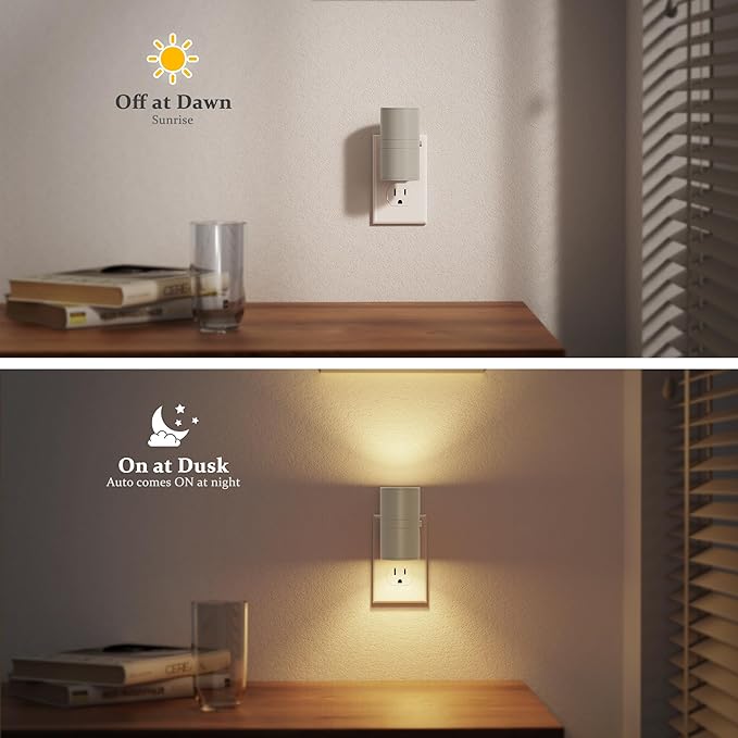 JandCase Night Lights Plug into Wall, Dimmable Gray Night Lights with Dusk to Dawn Light Sensor, Soft White 3000K, 0-100LM Adjustable Brightness Nightlight for Hallway Bathroom, 2 Pack - Bloomnest
