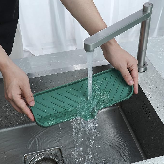 Silicone Bathroom Soap Dishes with Drain Spout-Bathroom and Kitchen Sink Organizer,Sponge Holder,Dish Soap Tray,Perfect for Dispenser,Scrubber,Bottle,Cup on Sink or Counter-Green 12"×4" - Bloomnest