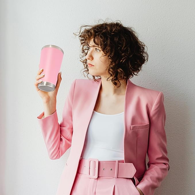 20 oz Tumbler with lid Double Wall Vacuum Insulated Tumblers Stainless Steel Coffee Mug Travel Coffee Tumbler Powder Coated Tumbler Cup Keep Hot&Cold - (Pink 6 Pack)