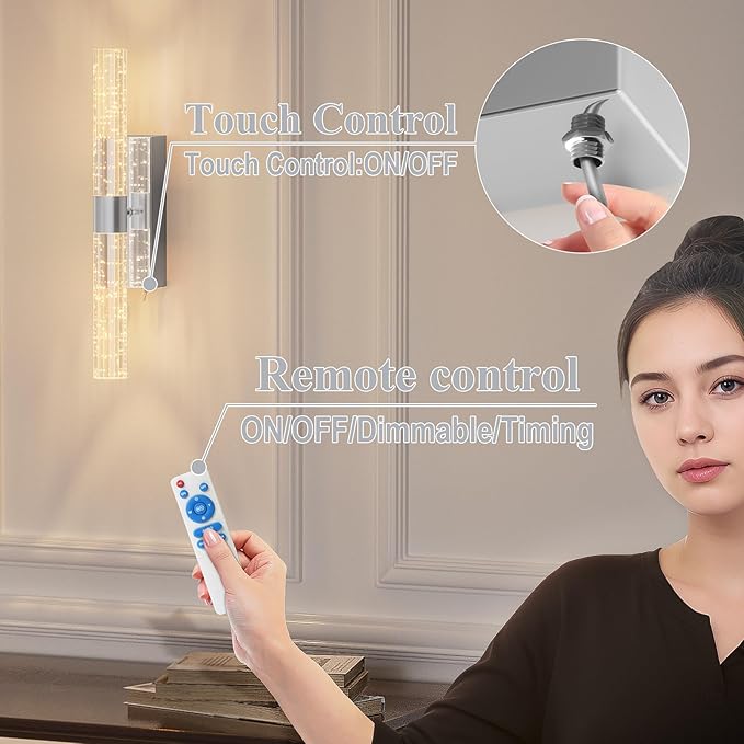 camuucci Battery Operated Sliver Wall Sconces Set of 2 Rechargeable Battery Powered Wall Light with 12000mAh Indoor Not Hardwired Dimmable Wall Lamp Fixtures for Bedroom Living Room 15.3 Inches - Bloomnest