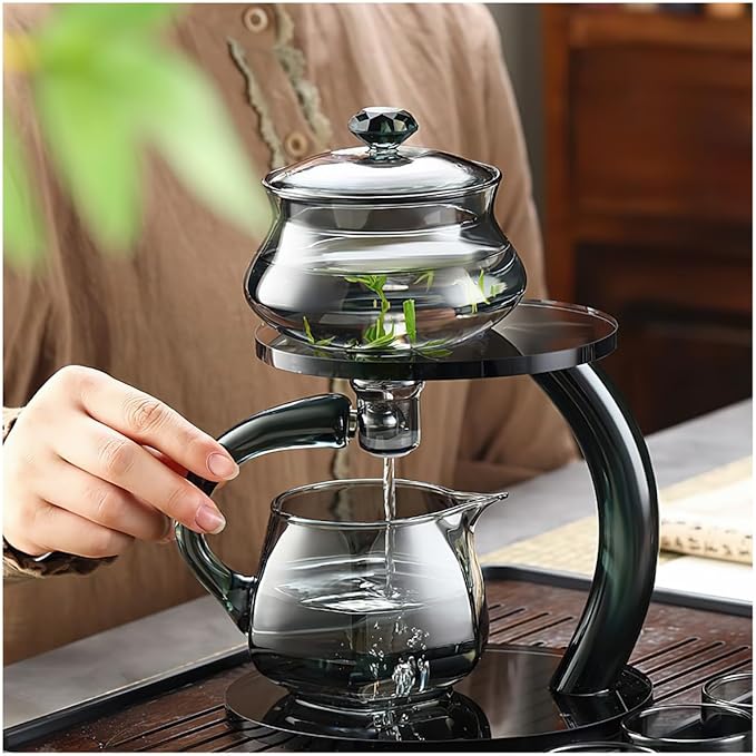 Lazy Kung Fu Glass Magnetic Tea Set, Semi Automatic Drip TeaPot, Heat Resistant Glass Magic Teapot Set, Suitable for home/office Reception Tea Set, Perfect for Holiday Gifts - Bloomnest