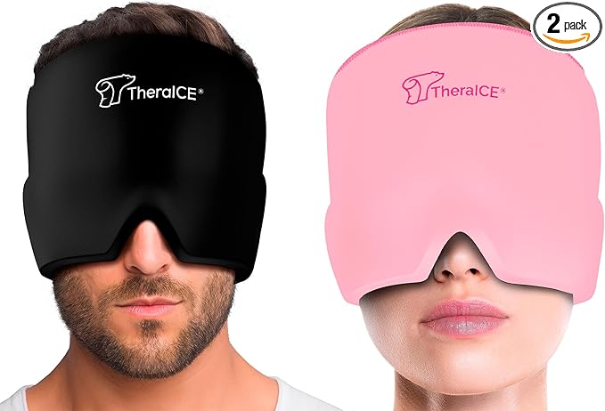 TheraICE Migraine Relief Cap, Soothing Headache Ice Pack Mask Products, Cooling Gel Hat, Face Cold Compress Head Wrap for Tension, Stress & Hangover - Bloomnest
