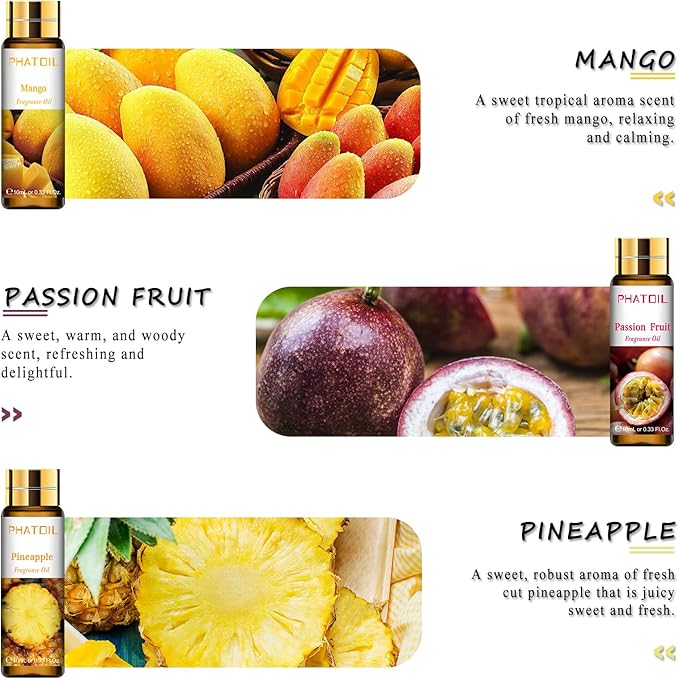 PHATOIL 9Pcs Fruity Fragrance Oil Gift Set, 10ml/0.33fl.oz Fragrance Oils for Soap, DIY Candle, Bath Bombs Making, Fruit Scented Oils for Diffusers for Home - Bloomnest