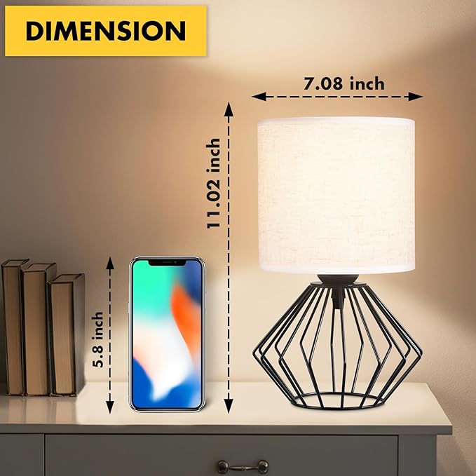Hamilyeah Bedside Lamps Set of 2, Black Table Lamps with Beige Linen Fabric Shade, Industrial Lamps for Night Stands with On/Off Switch, Modern Simple Desk Lamps for Bedroom, Living Room - Bloomnest