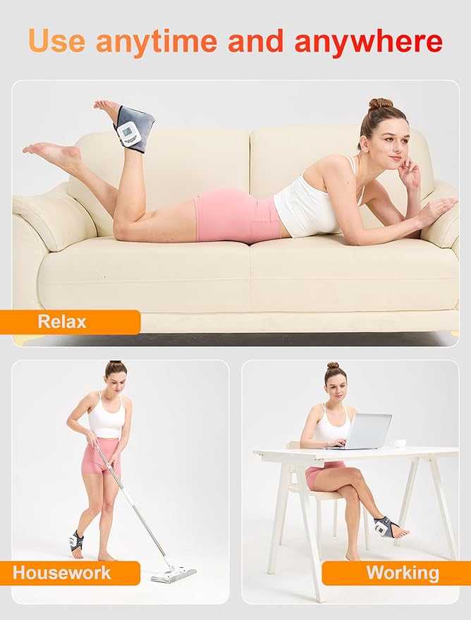 CAMECO 2-in-1 Cordless Ankle Massager with Heat for Achilles Tendinitis, 5000mAh & 104℉-140℉ Heated Ankle Heating Pad with Massage for Arthritis Pain Relief, Portable Heated Foot Warmer Wrap