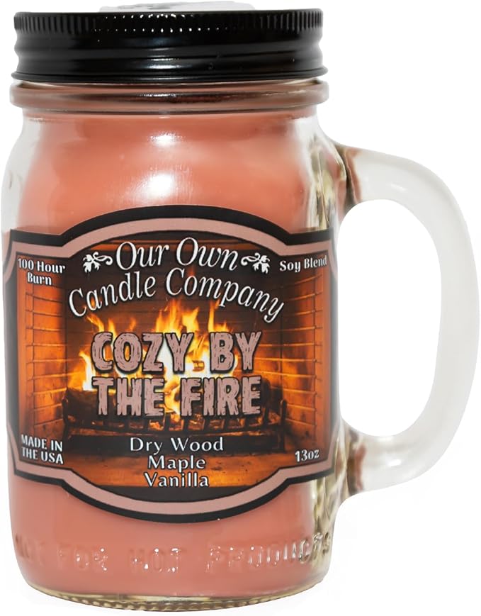 Our Own Candle Company, Cozy by The Fire Scented Mason Jar Candle, 100 Hour Burn Time,13 Ounces - Bloomnest