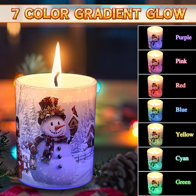 Merry Christmas Candle Jars, LED Xmas Scented Candles Can Change Into Multiple Colors, 7.6oz Soy Wax Fir Holiday Candles for Winter Small Merry Christmas Gifts(Snowman) - Bloomnest