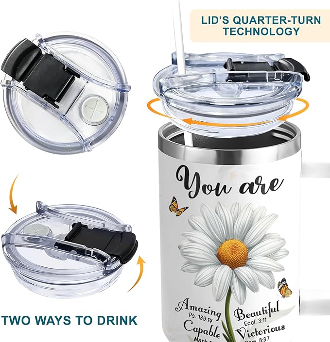 Christian Daisy Gifts for Women - Inspirational Faith Tumbler With Handle & Straw - 40Oz, Daisy Theme - Birthday, Mothers Day, Christmas - Bloomnest