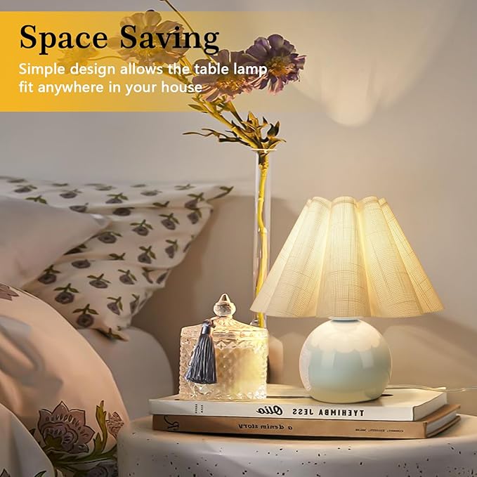 Light Blue Small Touch Control Table Lamp for Bedroom,Blue Bedside Lamps for Nightstand,Cute Mini Small Table Lamps for Small Spaces with Scalloped Shade for Kitchen Counter,Bookshelf,Living Room - Bloomnest