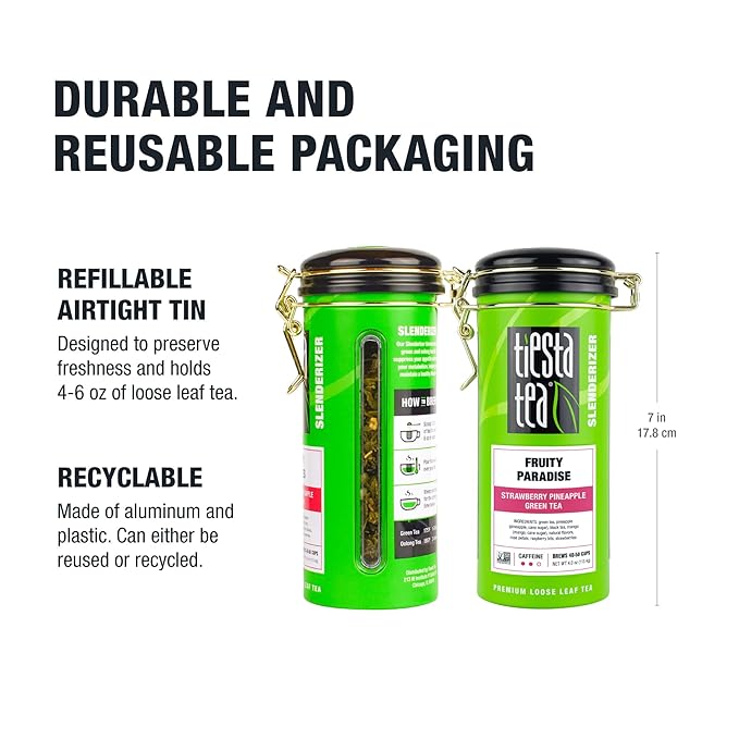 Tiesta Tea - Fruity Paradise, Loose Leaf, Strawberry Pineapple Green Tea, Premium Blend, Medium Caffeinated Green, Make Hot or Iced, Up to 250 Cups, 16oz Bulk Pouch & 4oz Refillable Tin Combo - Bloomnest
