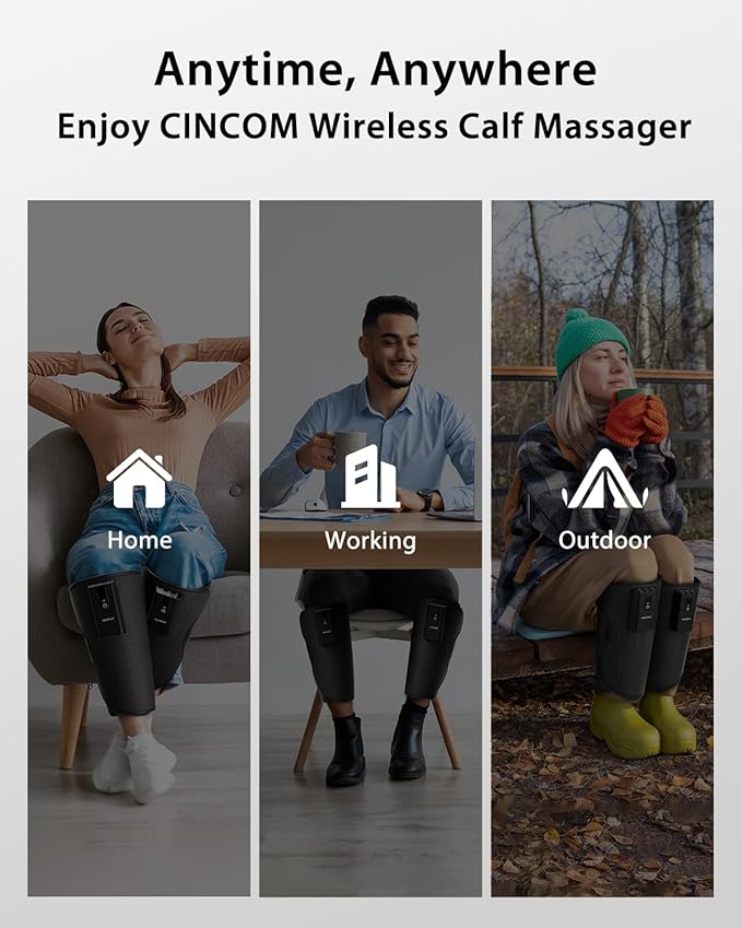 CINCOM Leg Massager with Heat and Air Compression, Cordless Calf Massager for Circulation and Pain Relief, Rechargeable Leg Compression for Edema Relief - Bloomnest