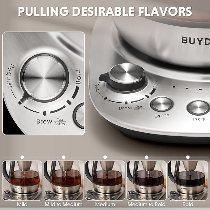 BUYDEEM K176 Tea Maker, Multifunctional Stainless Steel Electric Kettle for Tea and Coffee Brewing, Auto Keep Warm, 5 Flavor Controls, 1.5L - Bloomnest