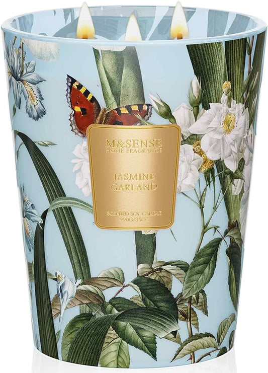 M&SENSE Jasmine Candles Highly Scented 3 Wick 35oz 150 Hours Burn Extra Large Jar Candles for Women, Natural Soy Wax Aromatherapy Candle for Stress Relief, Meditation, Yoga, Spa - Bloomnest