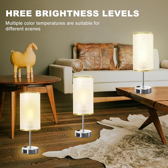 Table Lamp for Bedroom with Touch Control,Bedside Lamp with USB C+A Charging Ports& AC Outlets, Adjustable 3color LED Light for Home Decor/Nightstand/Bedroom/Office,Included Bulb and Fabric Lamp Shade - Bloomnest