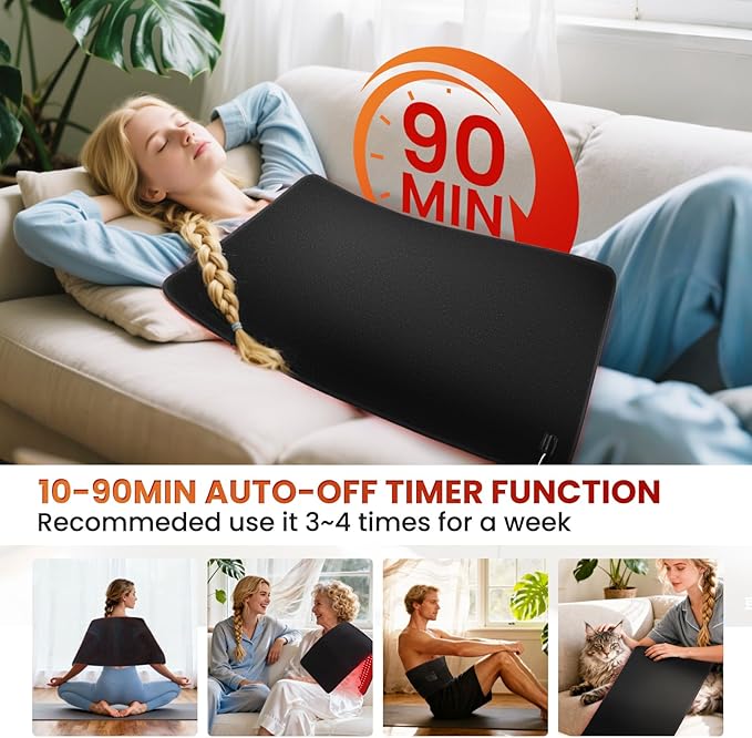 Red Light Therapy Mat for Full Body, Foldable 340 LEDs Near Infrared Light Therapy Pad, 660nm& 850nm 2in1 LEDs Light Blanket, High end Leather, 5 Power Levels UP to 65W, 29.6'x14'' PZJDSR