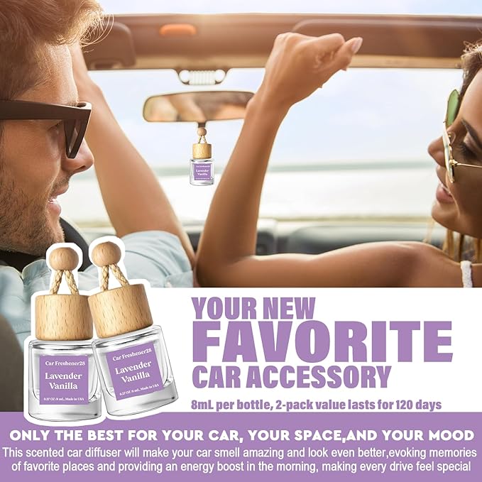 HoogaLife Car Air Freshener Diffuser 2 Pack Hanging Air Freshener Diffuser -Lavender Vanilla Fragrance Oil Air D iffuser for Car, 45+ days Long Lasting Fragrance Made in USA C ar Air Fresheners (L28) - Bloomnest