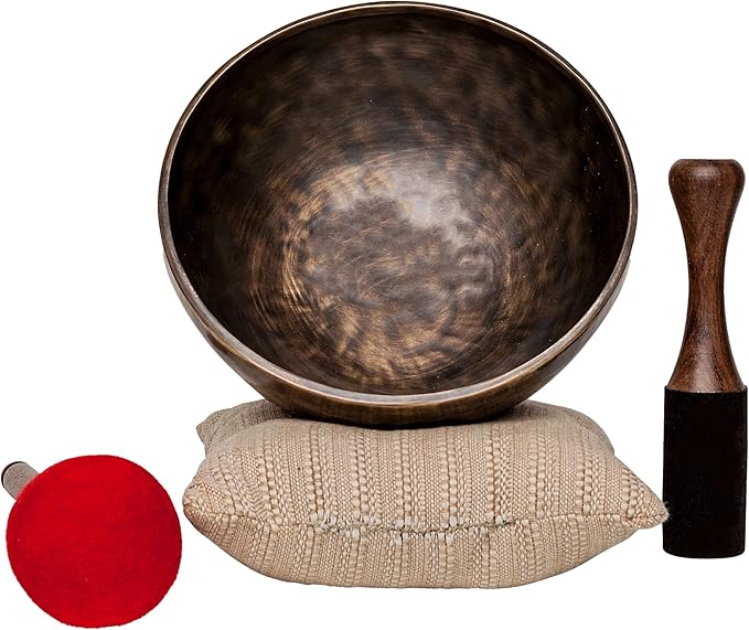 Large Tibetan Singing Bowl Set by Ohm Store — Saturn Pure Bronze Meditation Sound Bowl 9 Inches, 2 Mallets and a Cushion — Handcrafted Nepali Sound Bath Instrument (Saturn) - Bloomnest