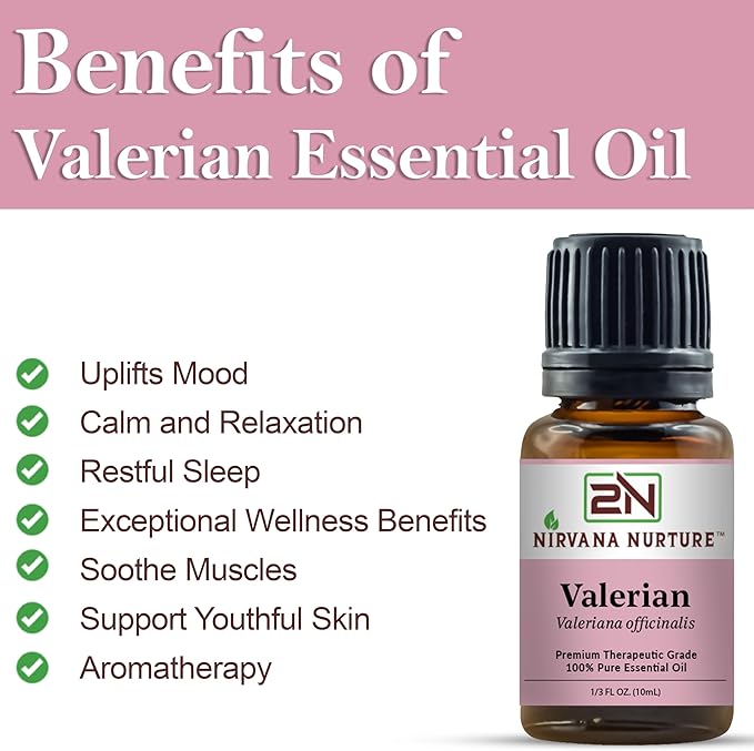 Valerian Essential Oil, 100% Pure Undiluted, Aromatherapy Oil for Diffuser, Hair & Skin Care NirvanaNurture
