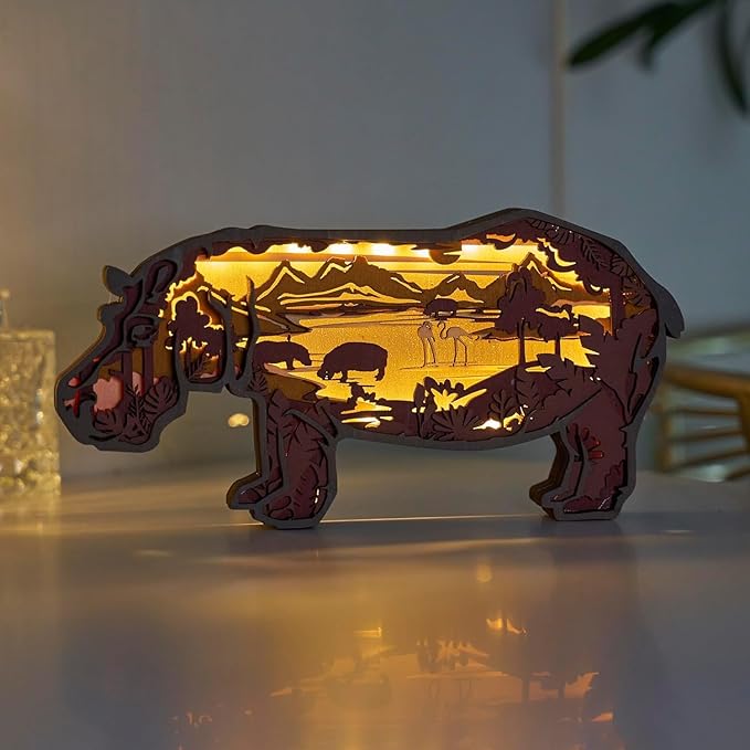 3D Wooden Animal Carving LED Night Light, Wood Carving Light, Modern Home Decoration, Decorative Tables, Cabinets, Living Rooms, Bedrooms, Offices, Farmhouses, Bookshelves, Perfect Holiday Gifts - Bloomnest