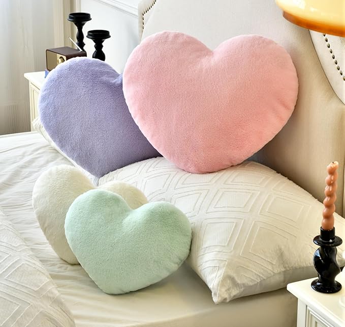 Petrella Throw Pillows Heart Pillow Cute Fuzzy Pillows for Bed Livingroom Home Decor Cushion Decorative Aesthetic Preppy Pillows Purple,Small 13"x10" - Bloomnest