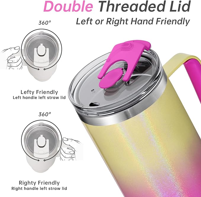 COKTIK 40 oz Tumbler With Handle and Straw Lid, Vacuum Insulated Travel Coffee Mug Stainless Steel Insulated Cup for Beverages, Leak-proof, Cupholder Friendly (Glitter Rainbow) - Bloomnest