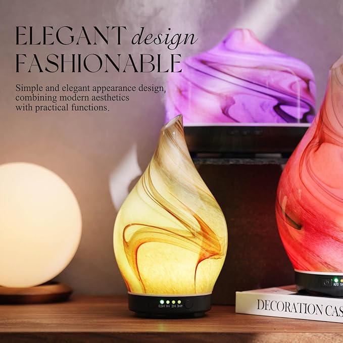 Porseme 150ml Essential Oil Diffuser Glass Color Changing Aroma Air Diffusers Aromatherapy Ultrasonic Cool Mist Humidifier 4 Running Hours Waterless Auto-Off for Sleeping Yoga Office Spa (Jupiter) - Bloomnest