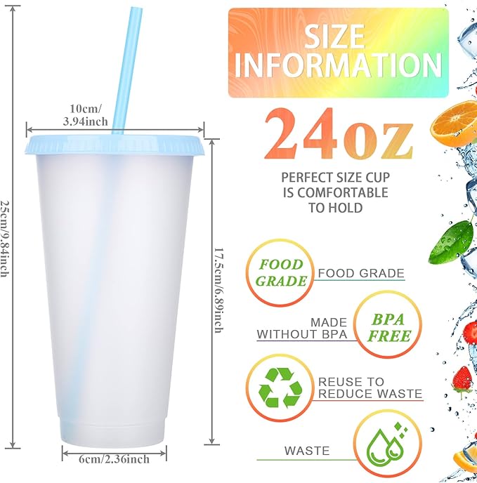 Honeydak 60 Pack Tumbler with Straw and Lid Bulk Water Bottle Iced Coffee Travel Mug Cup Reusable Plastic Cups for Party Birthdays 24-27 oz (Pretty Color) - Bloomnest