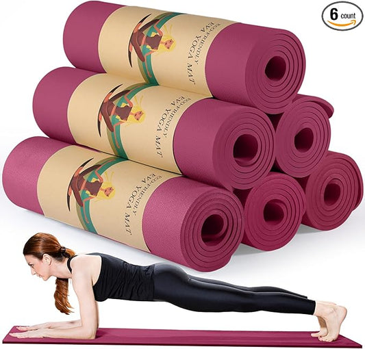 Timgle 6 Pcs 10mm Thick Yoga Mat Bulk, 68 x 24 Inches, Anti-Slip Tear-Resistant Exercise Mat for Adult Fitness, Stretching, Workout and Studio - Bloomnest