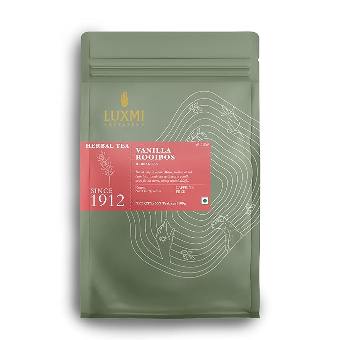 Luxmi Estates Rooibos Vanilla Organic Rooibos Tea (50 Tea Bags) Caffeine Free Tea Bags For Relaxing, Calming, and Stress Relief, With Certified Organic Herbal Tea - Bloomnest