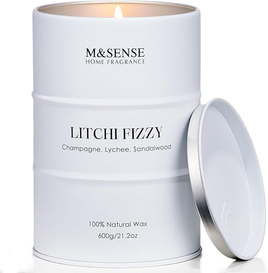 M&SENSE Large Soy Candles Litchi Fizzy Scented 21.2oz 120 Hour Long Lasting Natural Wax Non Toxic, Summer Candle Cozy Home Decor, Relaxing Aromatherapy Gifts for Women Mom Girlfriend - Bloomnest