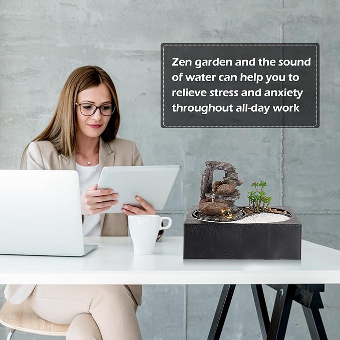 Dyna-Living Indoor Water Fountains Tabletop Water Fountain with Pump Zen Garden Relaxation Desk Waterfall Fountain Indoor Small Fountain for Zen Room Decor Style 2