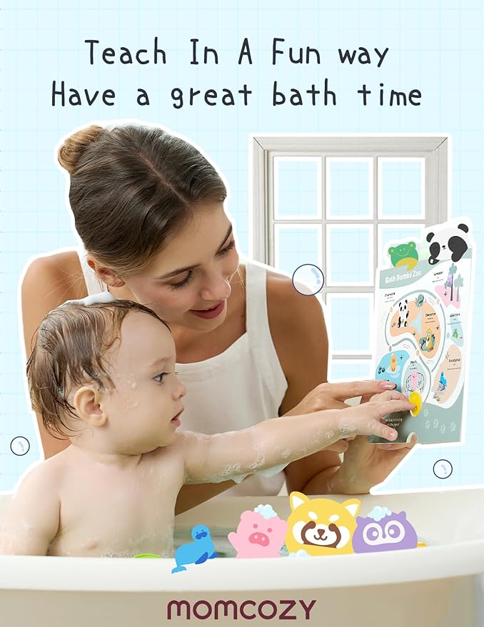 Momcozy Essential Oil Bath Bombs,14 Pcs Bubble Bath Fizzy Balls with 7 Cute Animal Shapes,Bath Bombs Gift Set for Kids Girls Boys Toddler, Ideal Gift for Children's Day, Bath Bomb Kit - Bloomnest